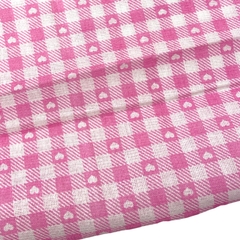 Tecido chitão estampado - Xadrez coração rosa (35x45cm)