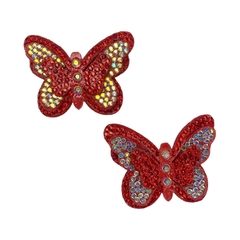 Aplique borboleta feltro strass M - Vermelho (2 unid.)