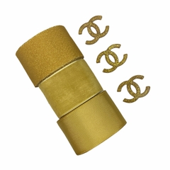 Kit Inverno Chanel - dourado (3 mts de fita + 3 apliques)