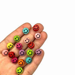 Miçanga - Bolinha plana colorida com emoji - 9mm (25 gramas)