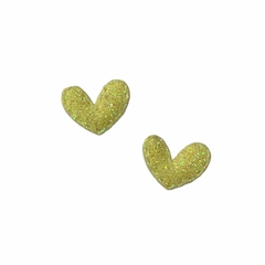 Aplique mini coração glitter - Amarelo (10 unid.)