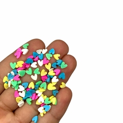 Aplique micro coração colorido - Fimo (10 gr.)