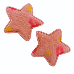 Aplique ESTRELA de tecido com estrela e beijinho (3 unidades) - SALMÃO ESCURO