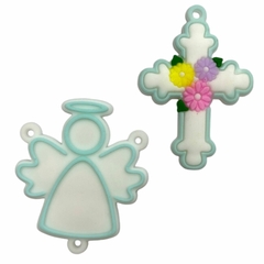 Apliques religiosos para terço mini crucifixo e anjinho (1 de cada) - Verde