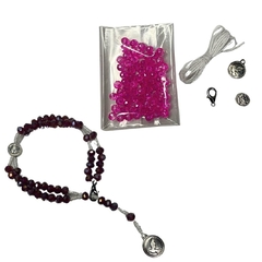 Kit terço pulseira cristal - Rosa