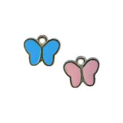 Pingente borboleta rosa/azul (4 unid.) Metal Prata