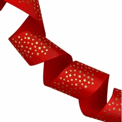 Fita Gorgurão Yama com estrelas - 38mm (3 mts) - vermelho