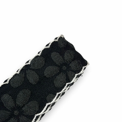 Fita importada Sanding tecido flor - preto (3 mts)
