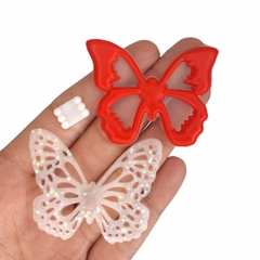 Aplique borboleta dupla - vermelha (3 peças) Emborrachado