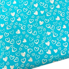 Tecido tricoline estampado (35x45cm) - Azul com corações