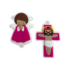 APLIQUES RELIGIOSOS PARA TERÇO - CRUCIFIXO E ANJINHO - BRANCO E ROSA (1 de cada)