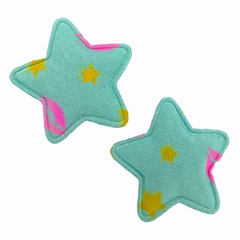 Aplique ESTRELA de tecido com estrela e beijinho (3 unidades) - VERDE ÁGUA
