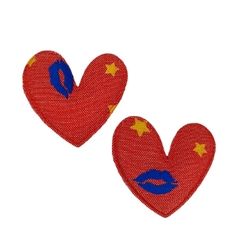 Aplique CORAÇÃO de tecido com estrela e beijinho (3 unidades) - MELANCIA