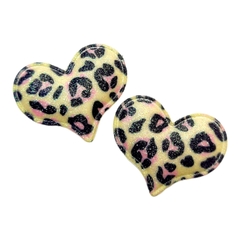 APLIQUE CORAÇÃOZINHO ANIMAL PRINT GLITTER FINO - AMARELO (2 unidades)