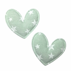 Aplique coração de tecido com estrelas verde candy (3 unid)