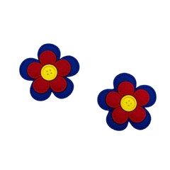 Aplique flor pespontada junina - vermelha e azul (2 unid.) Emborrachado