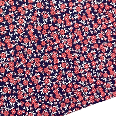 Tecido tricoline estampado (35x45cm) - Floral vermelho com azul marinho