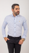 CAMISA ADULTO MICROXADREZ BRANCA COM AZUL ML