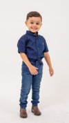 CAMISA INFANTIL AZUL MARINHO MAQUINETADA MC GOLA PADRE