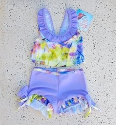 Traje de Baño Tankini y Short Volados Lila