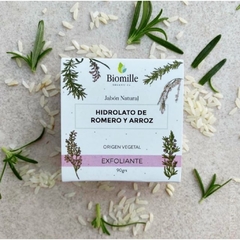 Biomille Jabón natural exfoliante hidrolato de romero y arroz