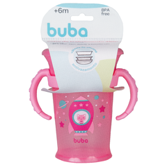 Copo de Treinamento 360 com Alças Removíveis e Tampa Rosa 210ml - Buba Baby - Pequeno Mundo Imports - CNPJ: 27.082.934/0001-76