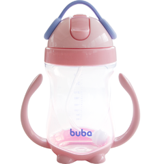 Copo Canudo com Válvula e Alças Rosa 300ml - Buba Baby