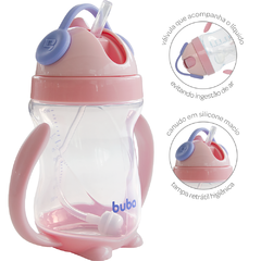 Copo Canudo com Válvula e Alças Rosa 300ml - Buba Baby - comprar online