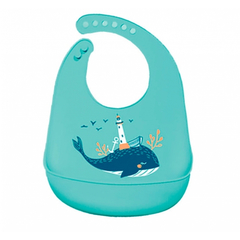 Babador de Silicone com Cata Migalhas Baleia Azul Acqua - Kababy