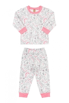 Pijama Longo Dino Branco com Rosa - Up Baby - comprar online