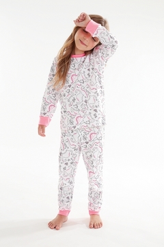 Pijama Longo Dino Branco com Rosa - Up Baby