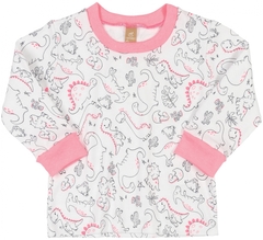 Pijama Longo Dino Branco com Rosa - Up Baby na internet