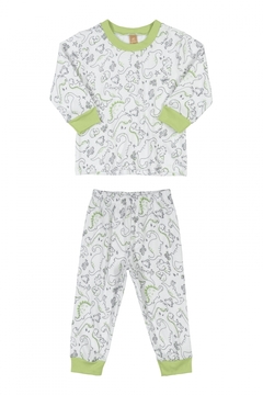 Pijama Longo Dino Branco com Verde - Up Baby - comprar online