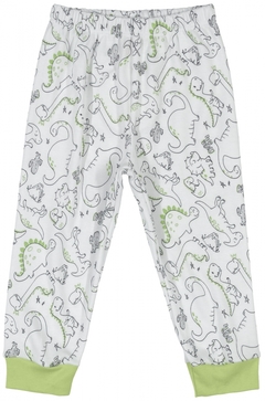 Pijama Longo Dino Branco com Verde - Up Baby - Pequeno Mundo Imports - CNPJ: 27.082.934/0001-76