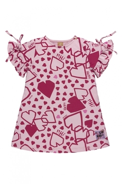 Vestido em Cotton Corações Rosa - Up Baby