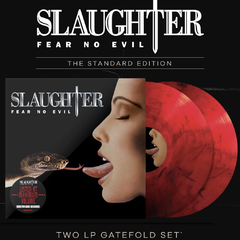 SLAUGHTER LP FEAR NO EVIL VINIL COLORIDO RED & BLACK SPLATTER 2022 02-LPS LIMITADO EM 1000 UNIDADES
