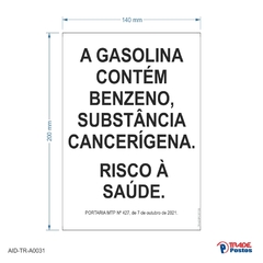 Adesivo Gasolina Contem Benzeno / AID-TR-A0031 - comprar online