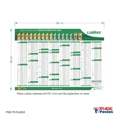 Tabela de Lubrificantes Lubrax - PSD-TR-PL0043 - 660x960mm