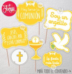 Photo Booth Comunión Imprimible Frases Props Y objetos. Carteles Amarillo