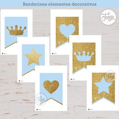 Kit Imprimible Banderines Dorado y Celeste Alfabeto Y Números (copia)