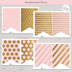 Kit Imprimible Banderines Dorado Y Rosa Alfabeto Y Números en internet