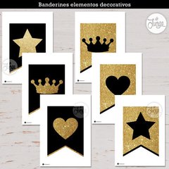Kit Imprimible Banderines Dorado Y Negro Alfabeto Y Números - comprar online