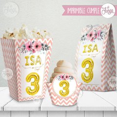 Kit Cumple Globos dorados Candy y Deco Personalizado para imprimir - De Juerga Eventos