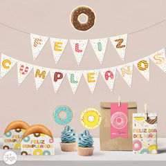 Kit Imprimible Donas. Decoración cumpleaños, SUPER COMPLETO Donuts