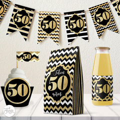 Kit Imprimible 50 Años Glitter. Deco cumpleaños Super completo - comprar online