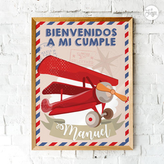 Kit Imprimible Viaje avión vintage. Deco y Candy Bar Aeroplano - De Juerga Eventos