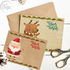 Postales Navidad y Año Nuevo Papel Madera Imprimible. Cartas Navidad