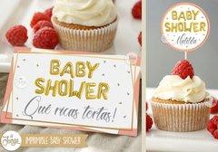 Kit Imprimible Baby Shower Invitacion y Deco Globos Dorados - De Juerga Eventos