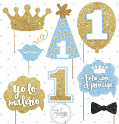 Photo Booth Cumple 1 Año Nene - Glitter Imprimible - Props