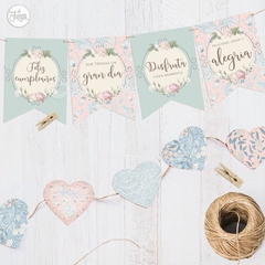 Imagen de Kit Imprimible Flores Deco cumpleaños Shabby Pasteles